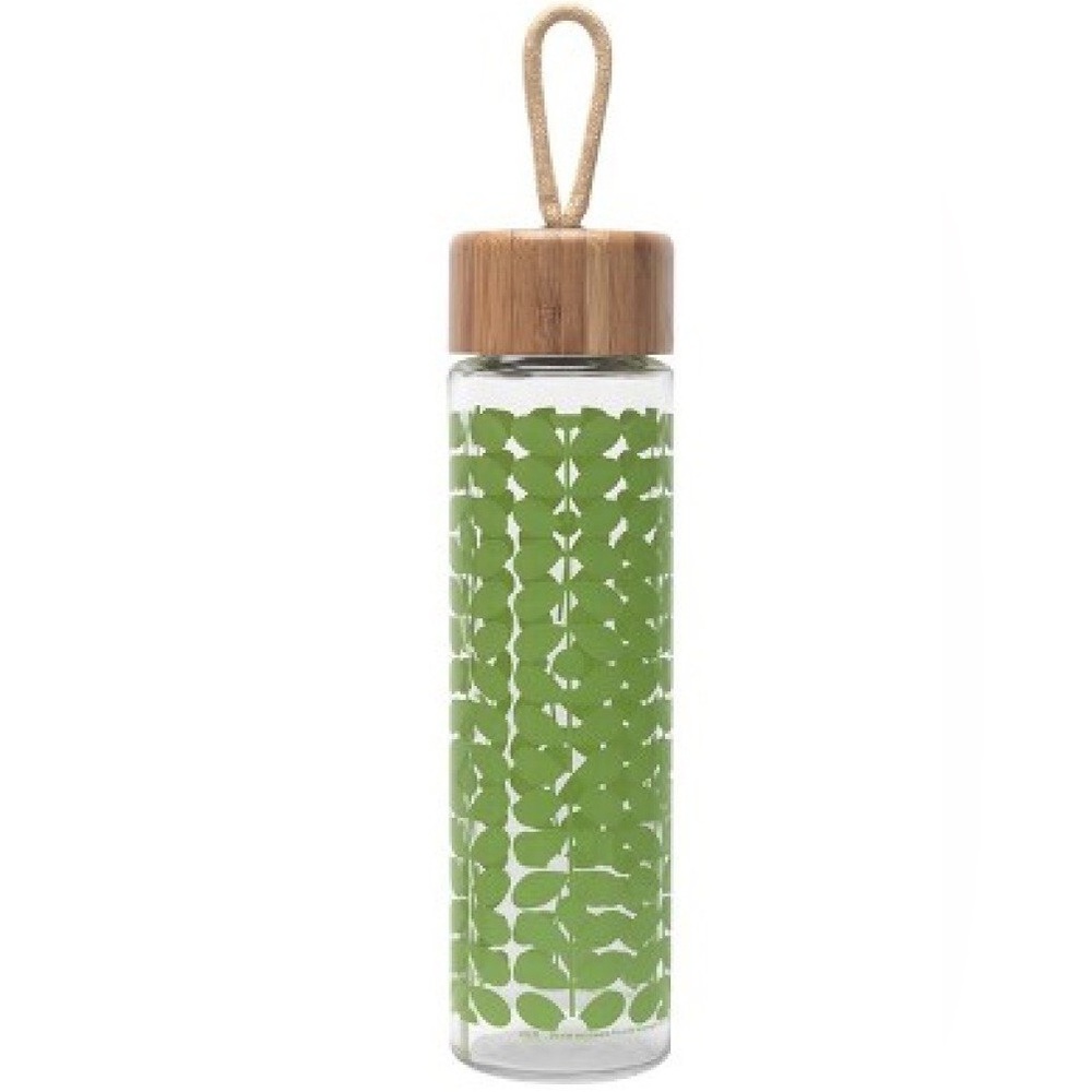 Orla Kiely BPA Free Lead Free Odor Free Glass Water bottle 20 Bamboo Lid - Green